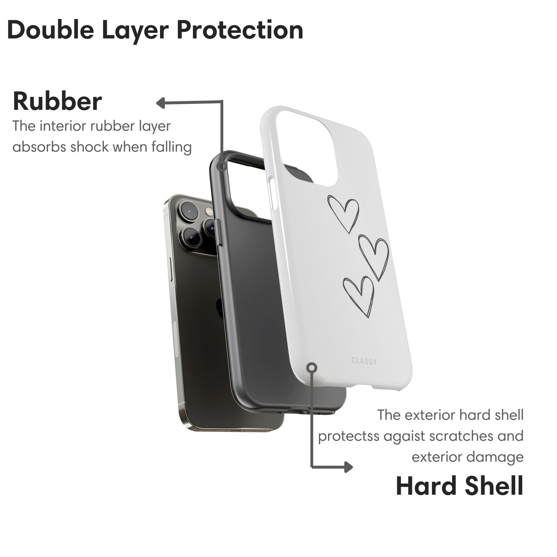 Couple Heart Tough Case - White - Classy Cases - Phone Case - iPhone 17 - Glossy - 