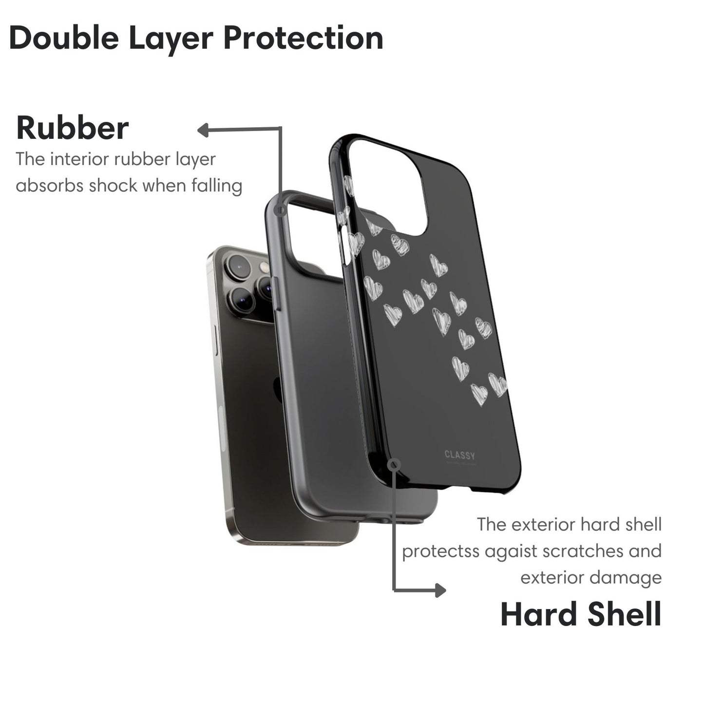 Couple Hearts Tough Case - Black - Classy Cases - Phone Case - iPhone 17 - Glossy - 