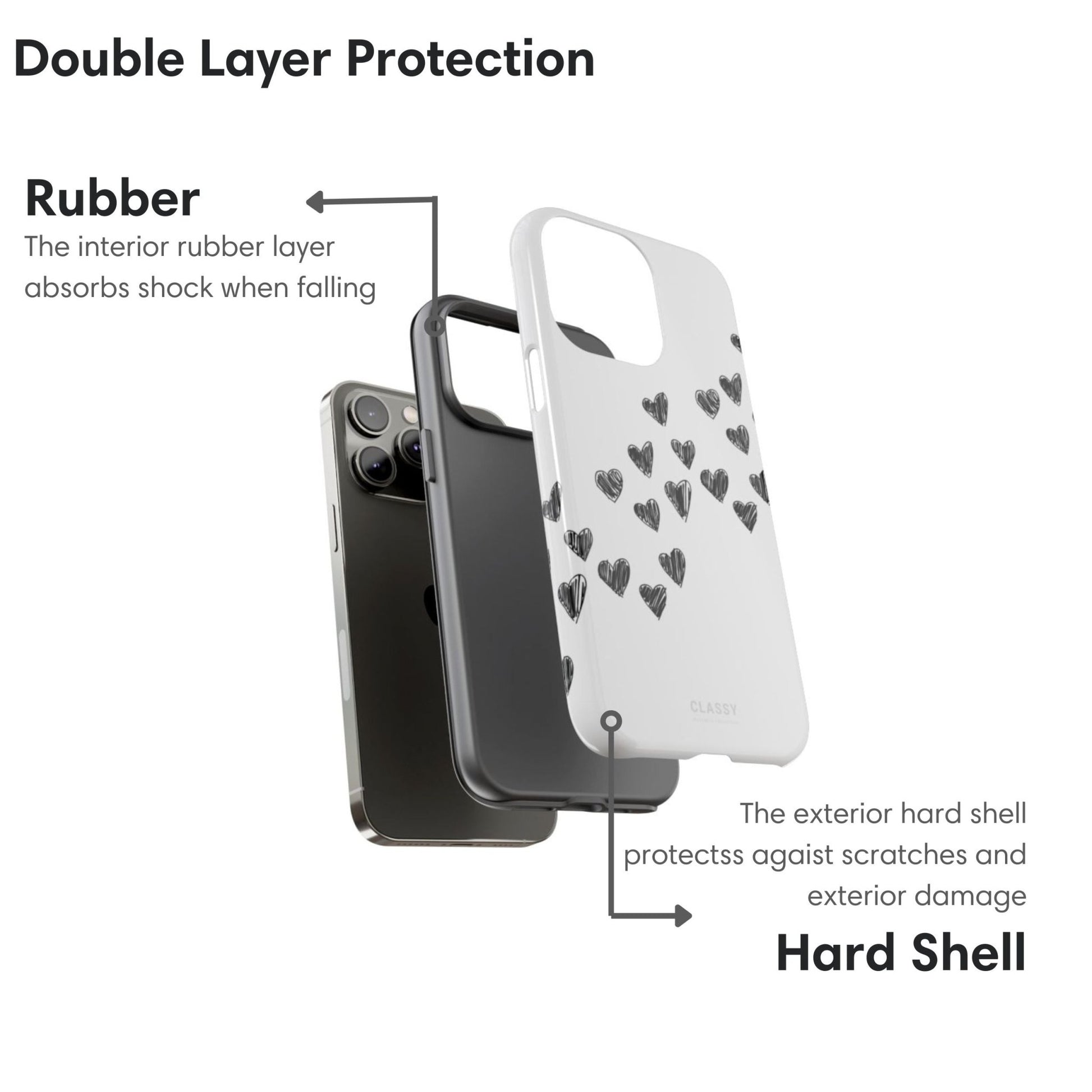 Couple Hearts Tough Case - White - Classy Cases - Phone Case - iPhone 17 - Glossy - 