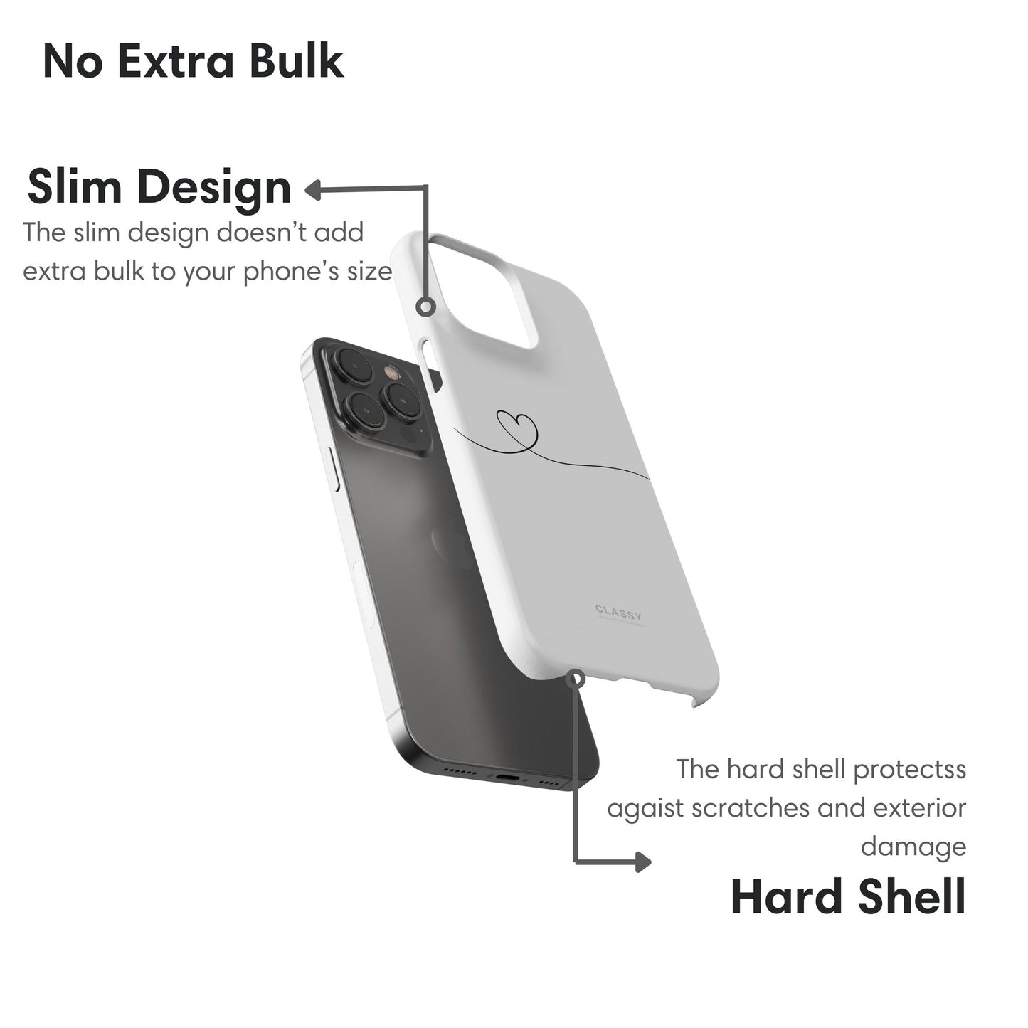 Couple Snap Case | Line Heart - White - Classy Cases - Phone Case - iPhone 17 - Glossy - 