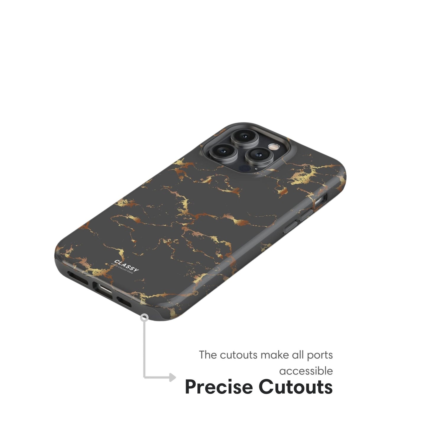 Dark Gray and Gold Marble Tough Case - Classy Cases - Phone Case - iPhone 17 - Glossy - 
