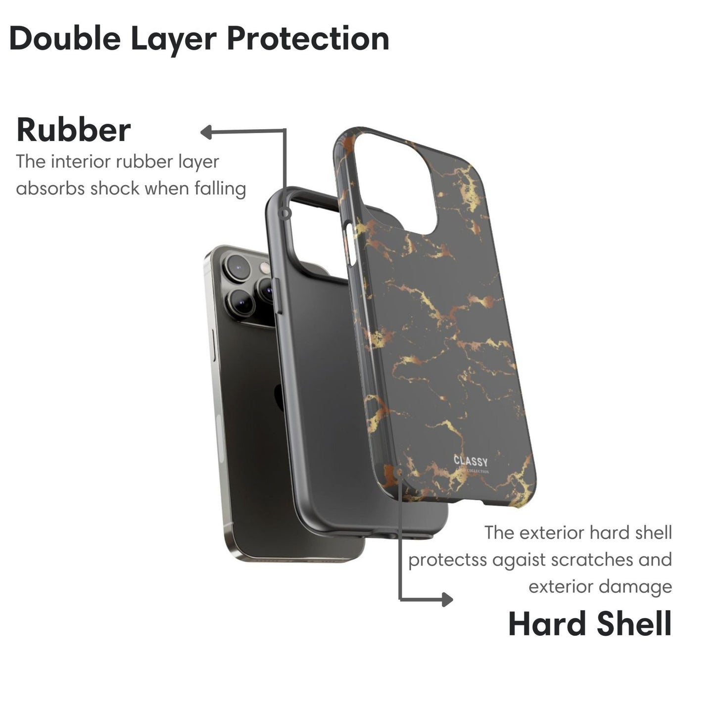 Dark Gray and Gold Marble Tough Case - Classy Cases - Phone Case - iPhone 17 - Glossy - 