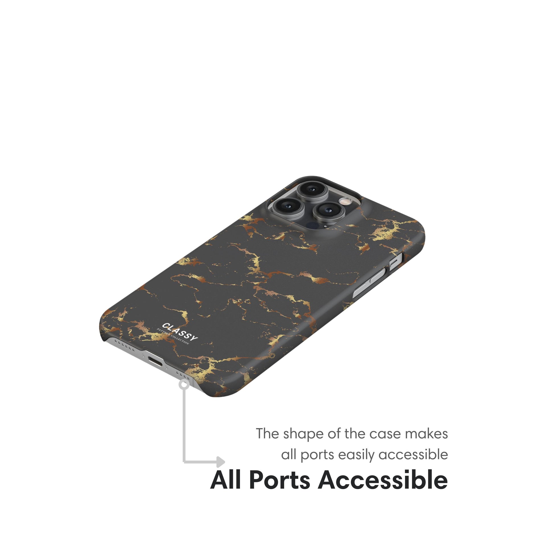 Dark Gray and Gold Snap Case ports
