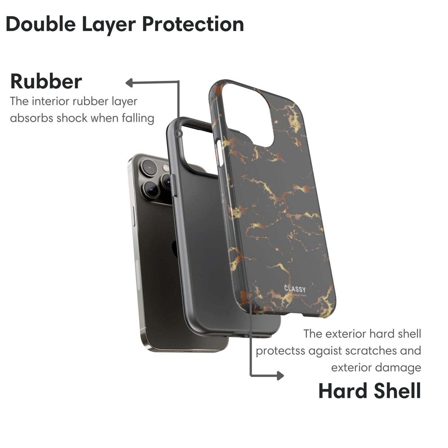 Dark Gray and Gold Marble Tough Case layers