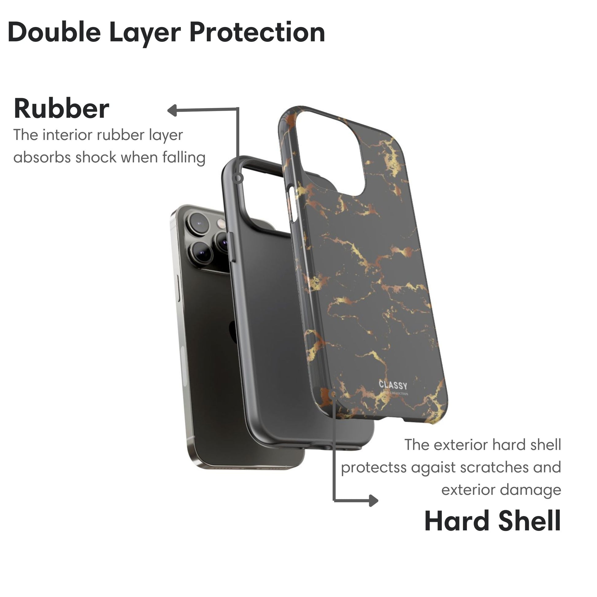Dark Gray and Gold Marble Tough Case layers