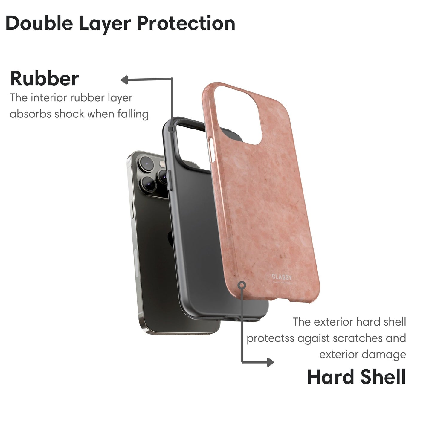 Dusty Rose Marble Tough Case - Classy Cases - Phone Case - iPhone 17 - Glossy - 
