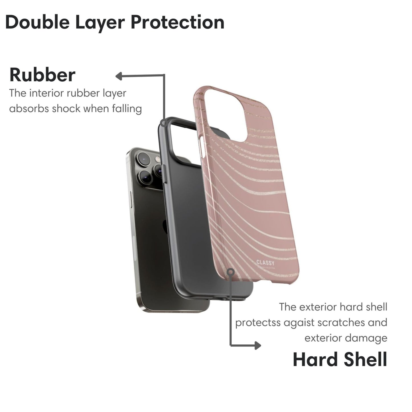 Gold Lines Dusty Rose Tough Case - Classy Cases - Phone Case - iPhone 17 - Glossy - 