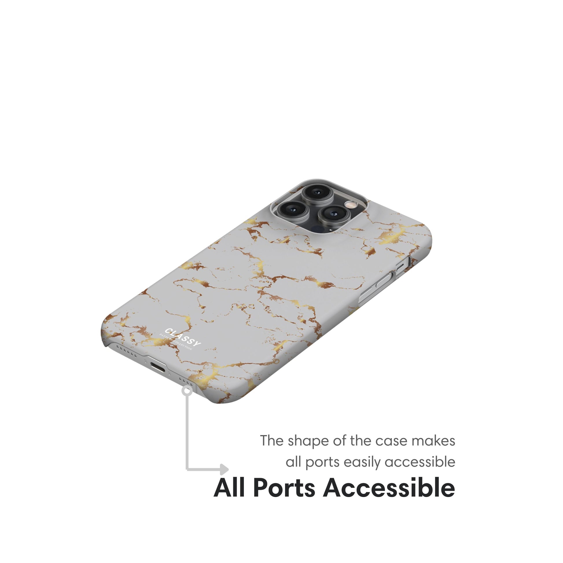 Gray and Gold Marble Snap Case ports