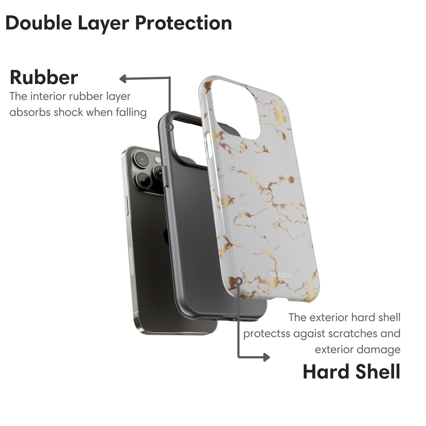 Gray and Gold Marble Tough Case layers
