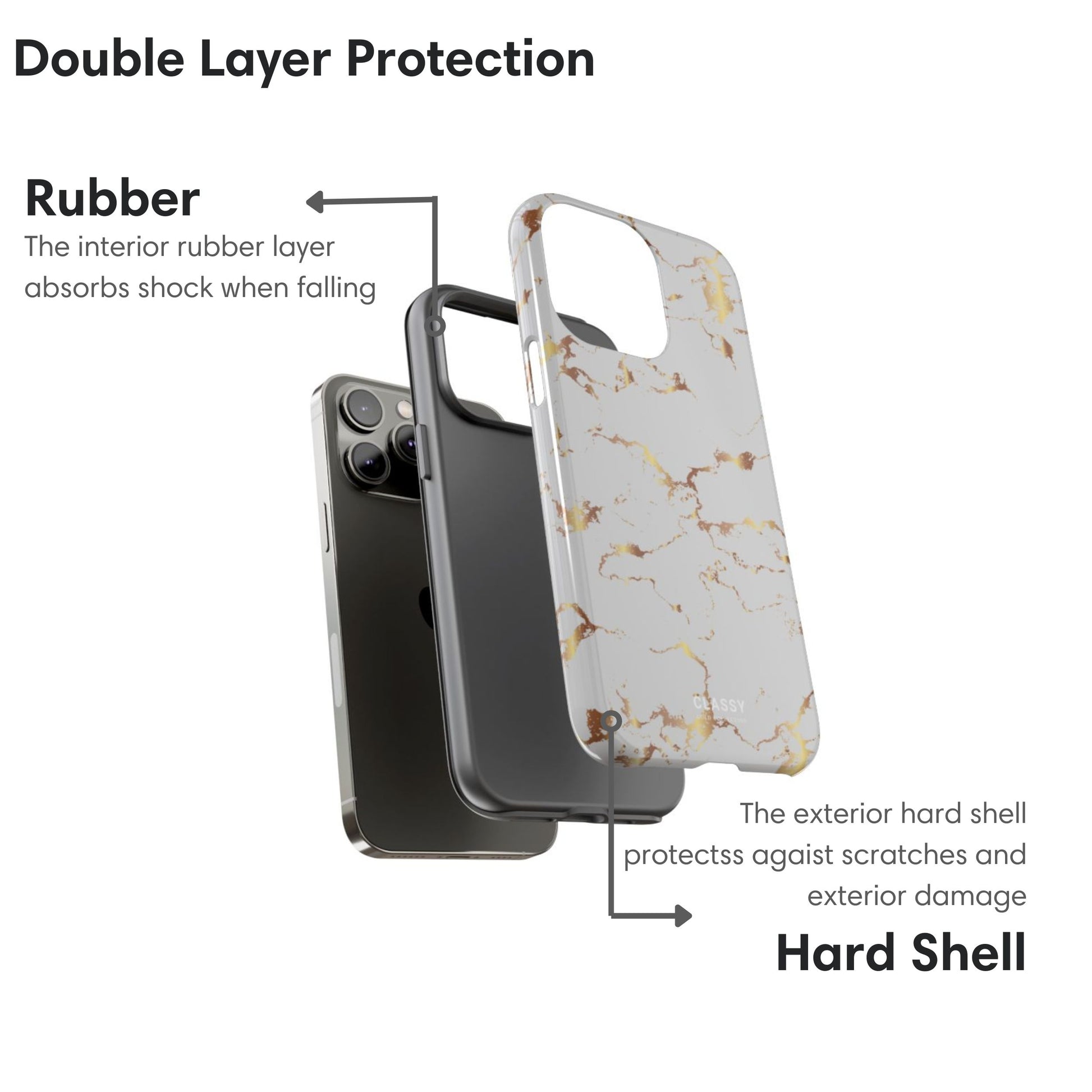 Gray and Gold Marble Tough Case layers