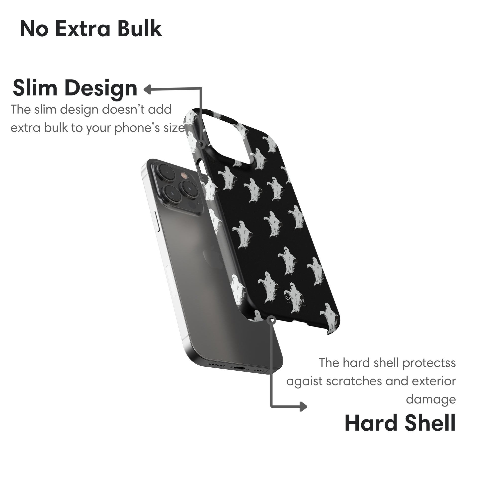 Phone case with black and white design on a white background