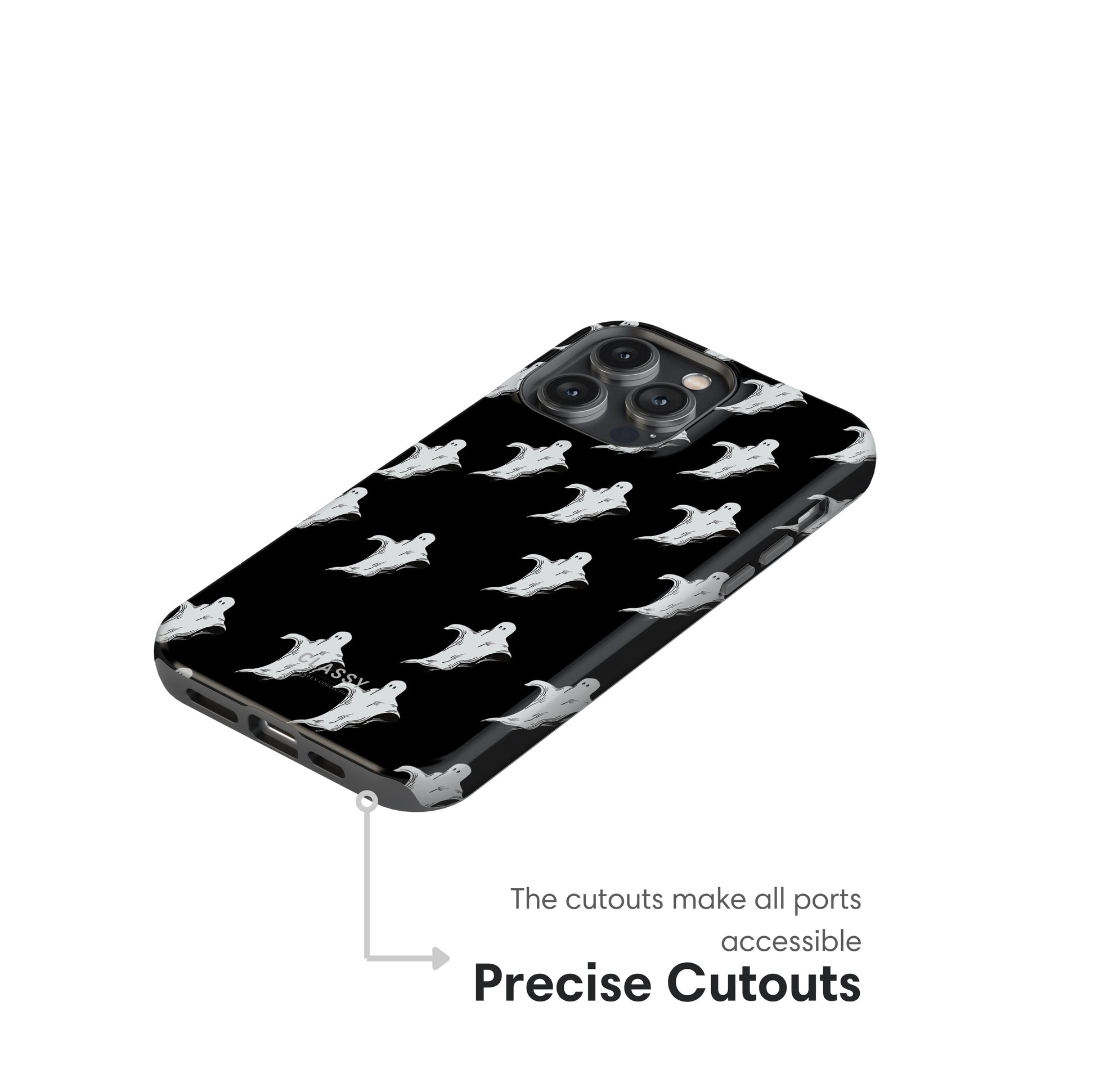 Phone case with dog pattern on a black background