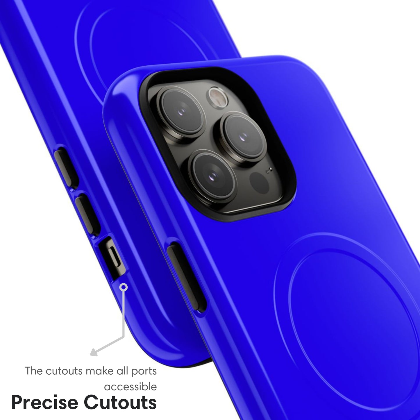 Neon Blue MagSafe Tough Case cutouts
