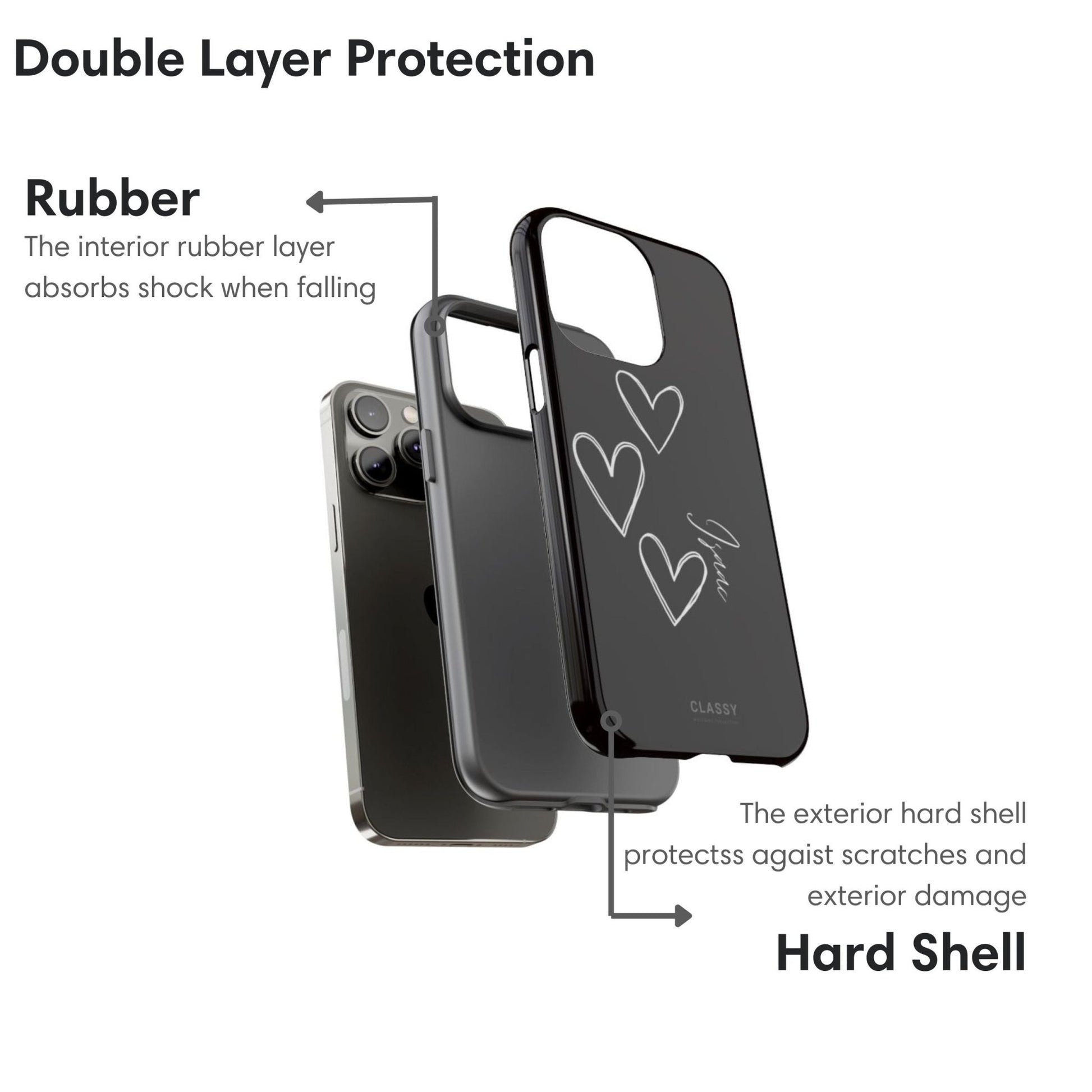 Personalized Couple Hearts Tough Case - Black - Classy Cases - Phone Case - iPhone 17 - Glossy - 