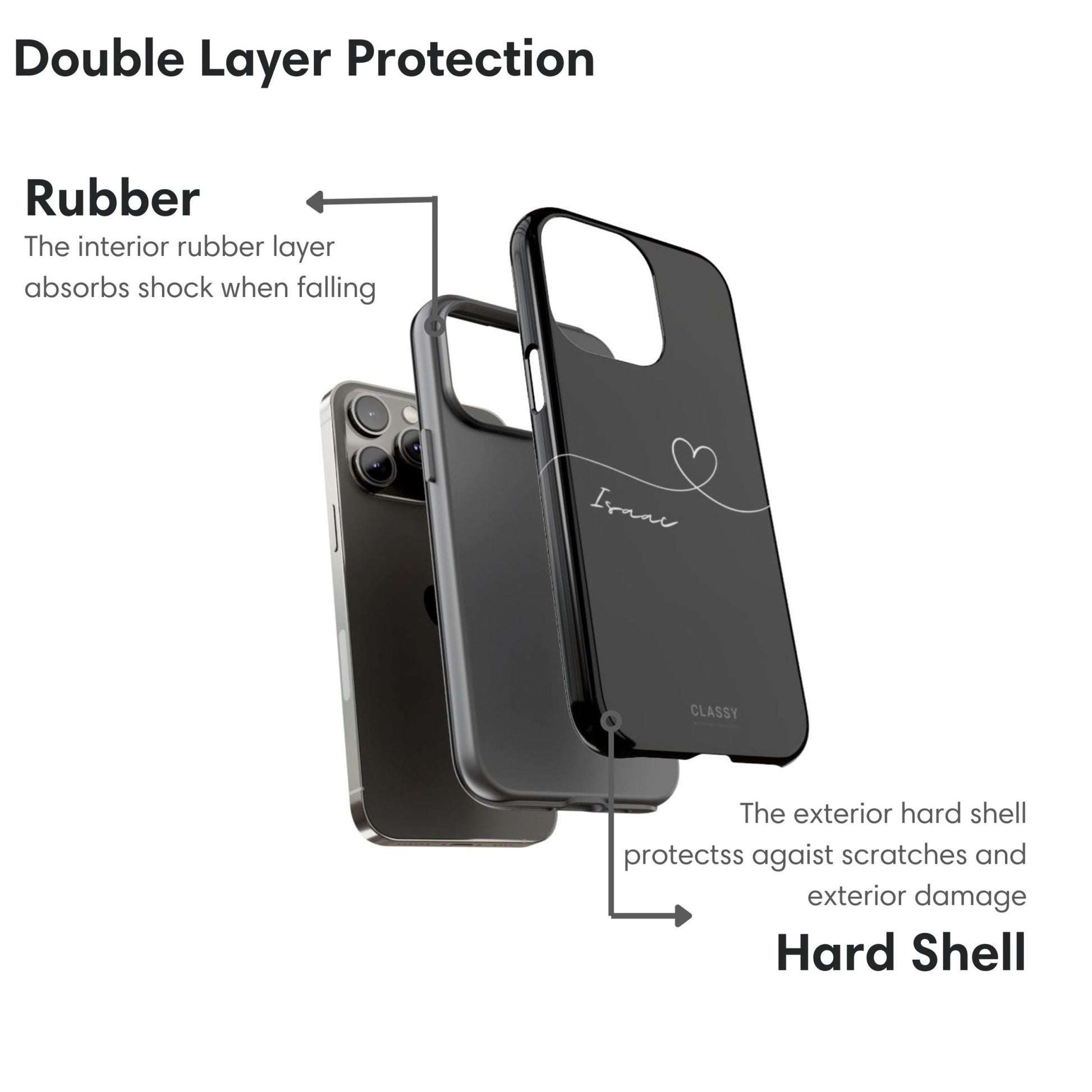 Personalized Heart Drawing Couple Tough Case - Black - Classy Cases - Phone Case - iPhone 17 - Glossy - 