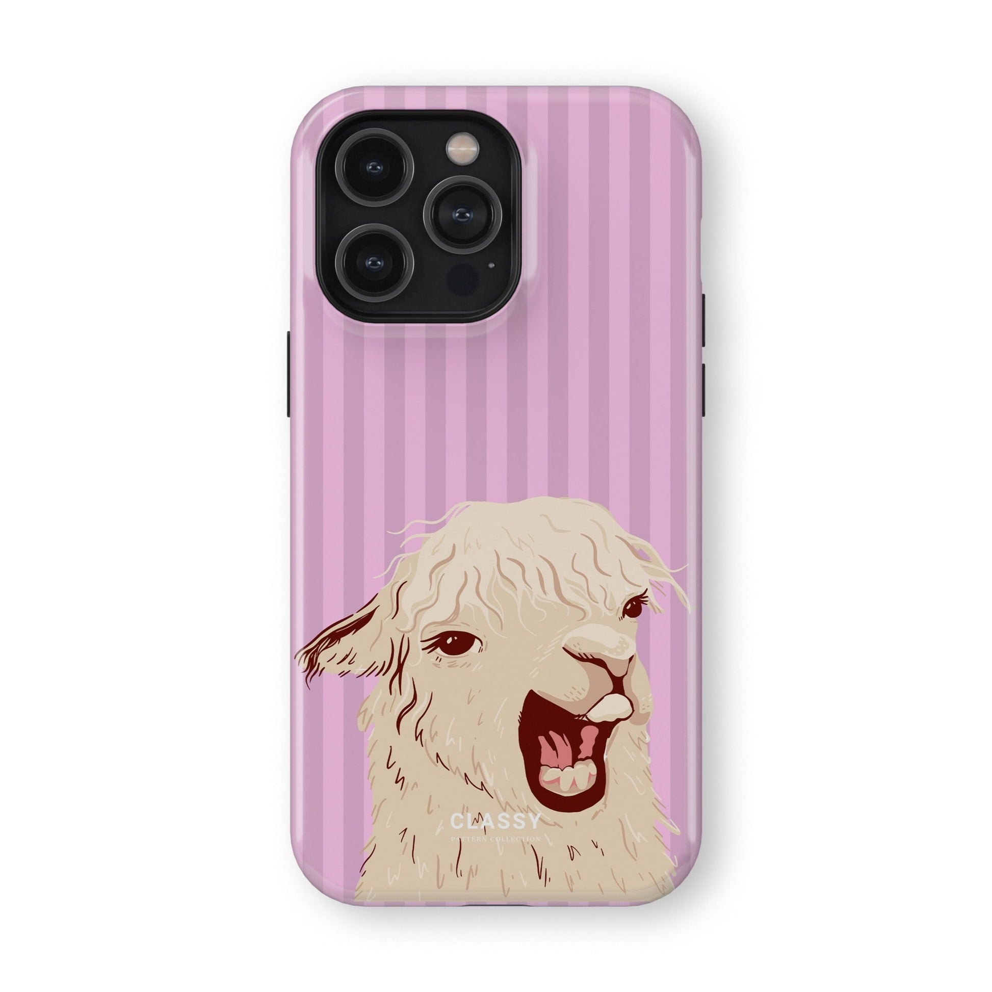 Pink Striped Llama Tough Case - Classy Cases - Phone Case - iPhone 14 - Glossy - 