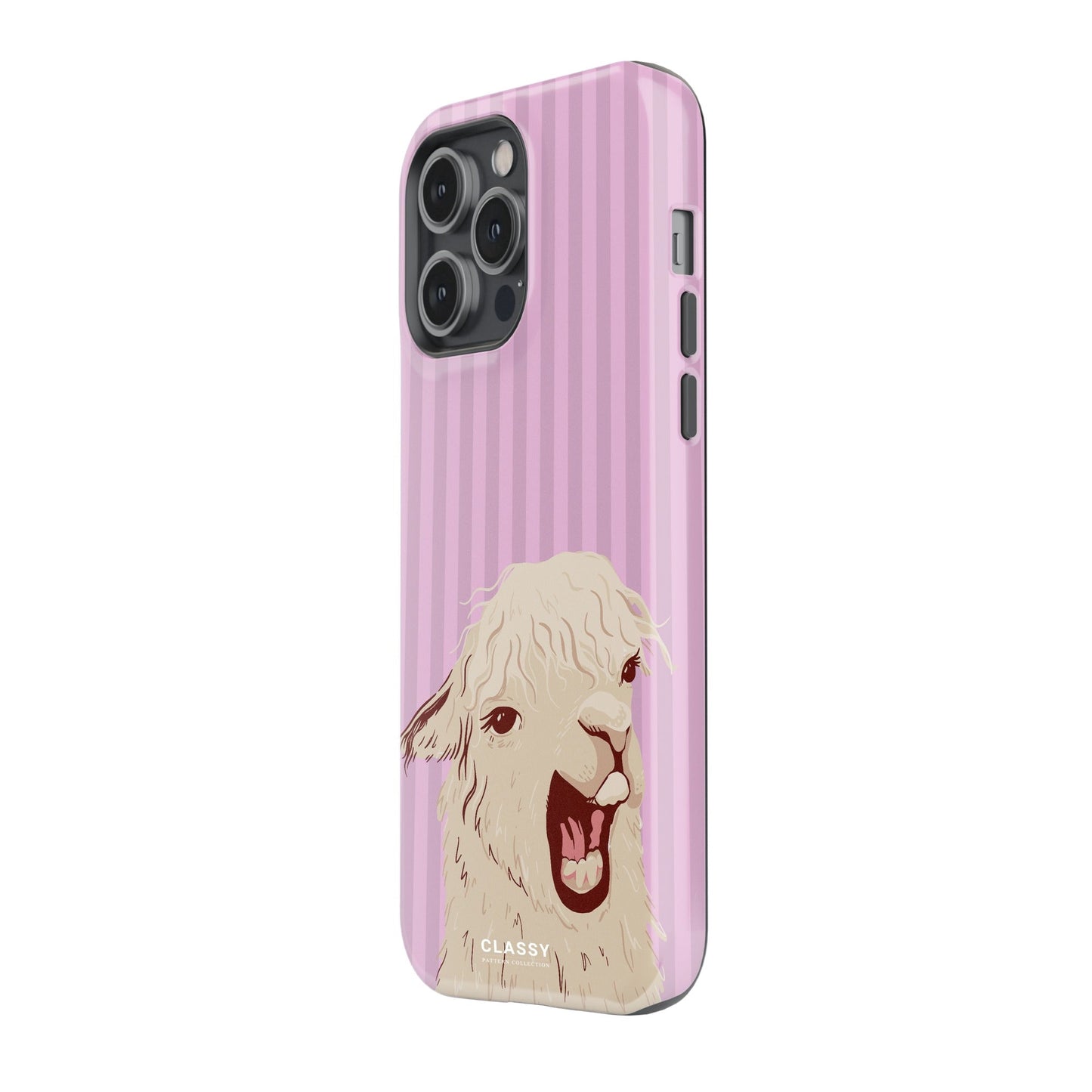 Pink Striped Llama Tough Case - Classy Cases - Phone Case - iPhone 14 - Glossy - 