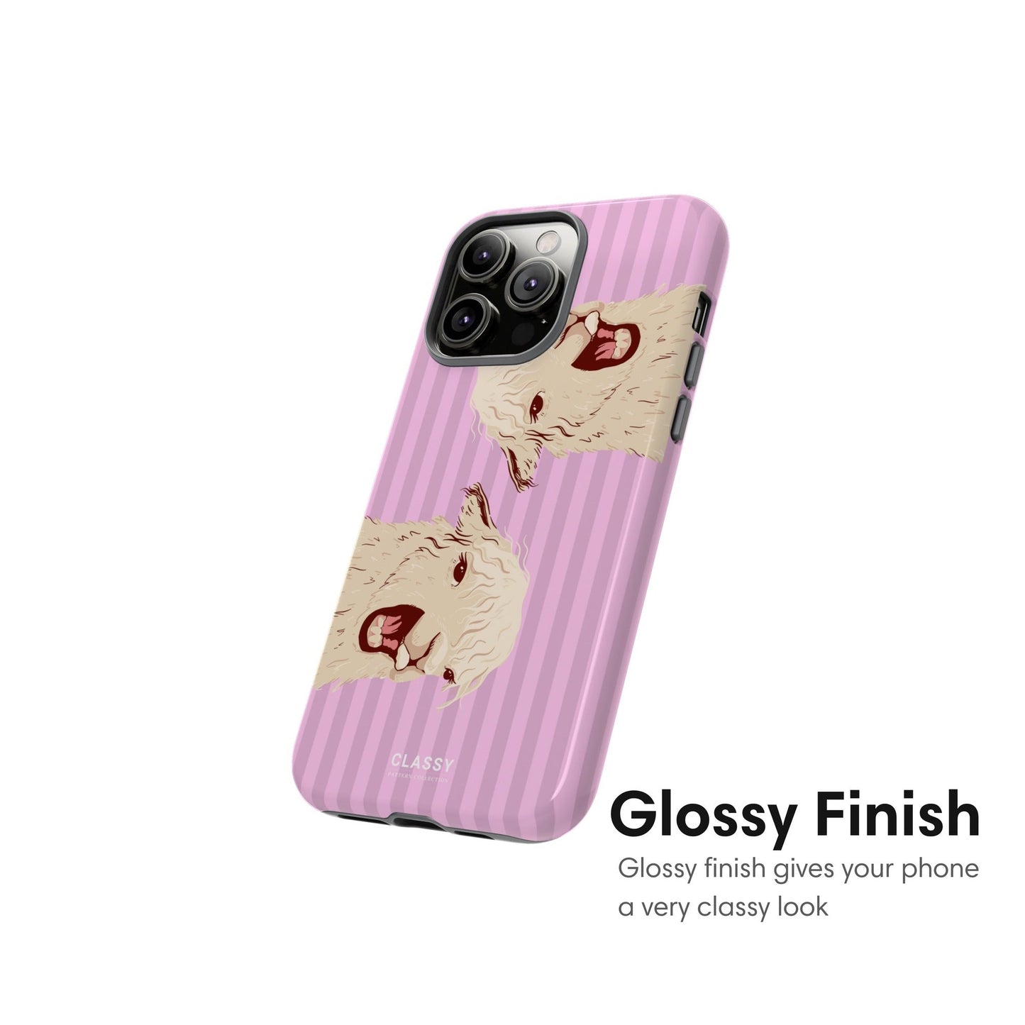 Pink Striped Llamas Tough Case 2.0 - Classy Cases - Phone Case - iPhone 17 - Glossy - 