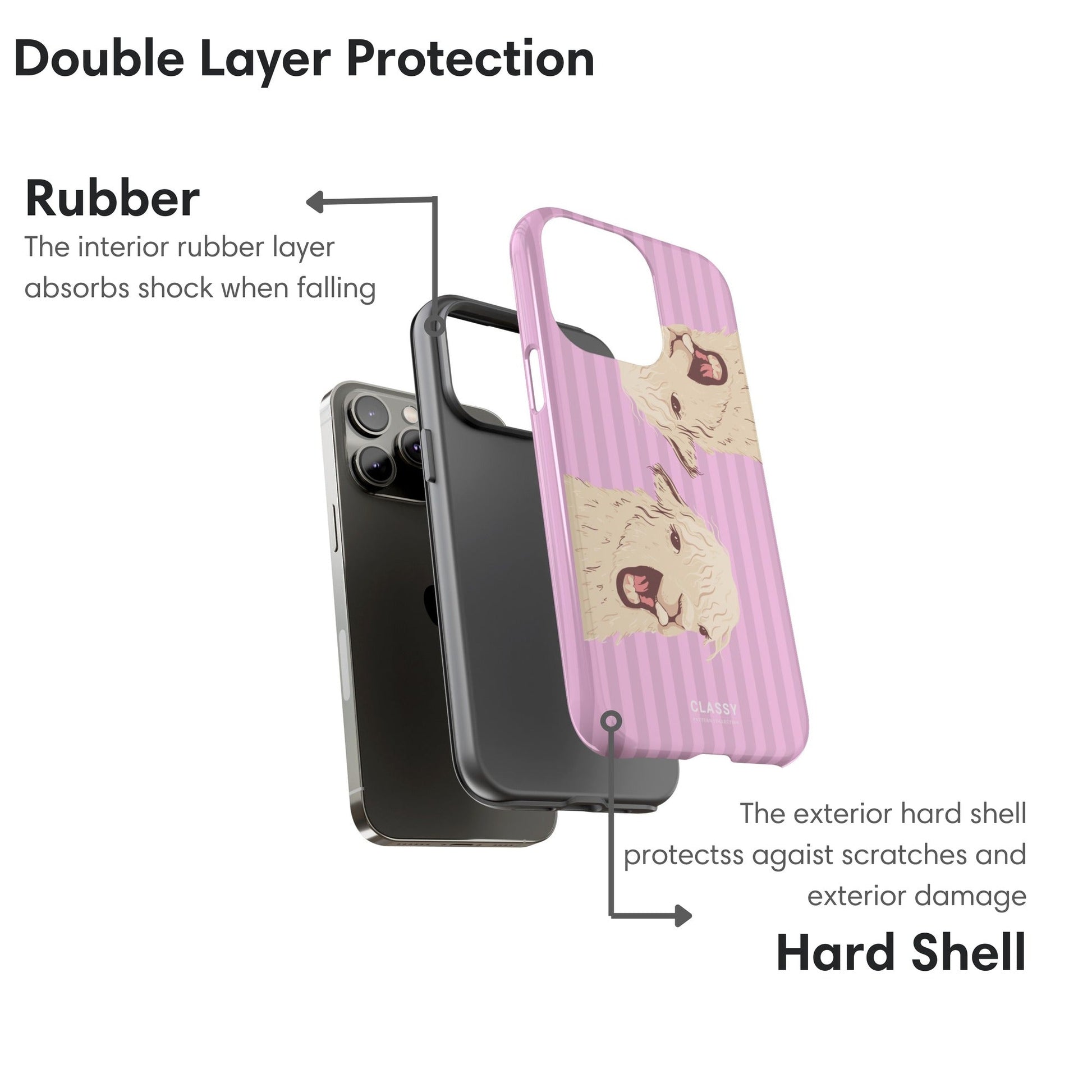 Pink Striped Llamas Tough Case 2.0 - Classy Cases - Phone Case - iPhone 17 - Glossy - 