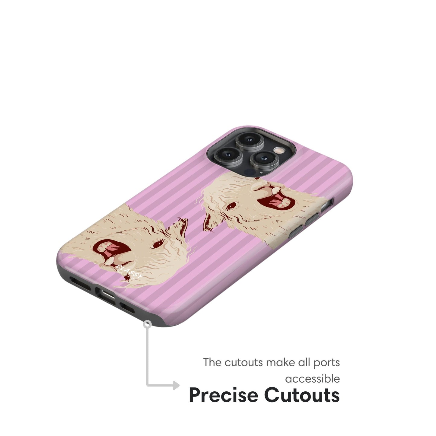 Pink Striped Llamas Tough Case 2.0 - Classy Cases - Phone Case - iPhone 17 - Glossy - 