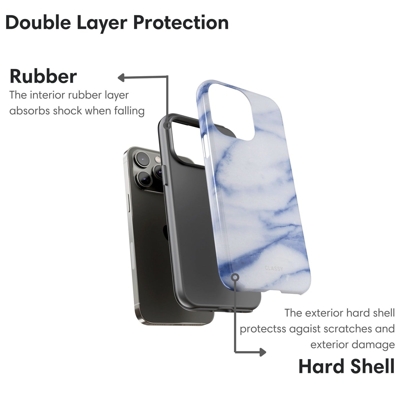 White and Blue Marble Tough Case - Classy Cases - Phone Case - iPhone 17 - Glossy - 