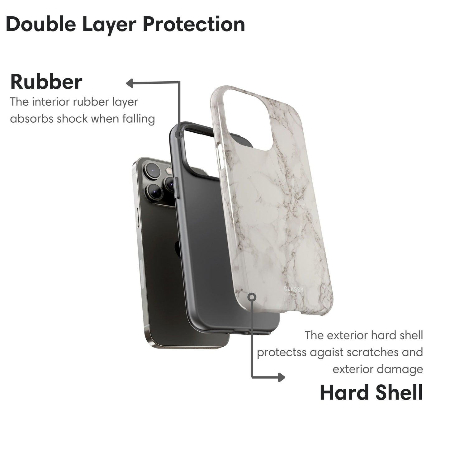 White and Gray Marble Tough Case - Classy Cases - Phone Case - iPhone 17 - Glossy - 