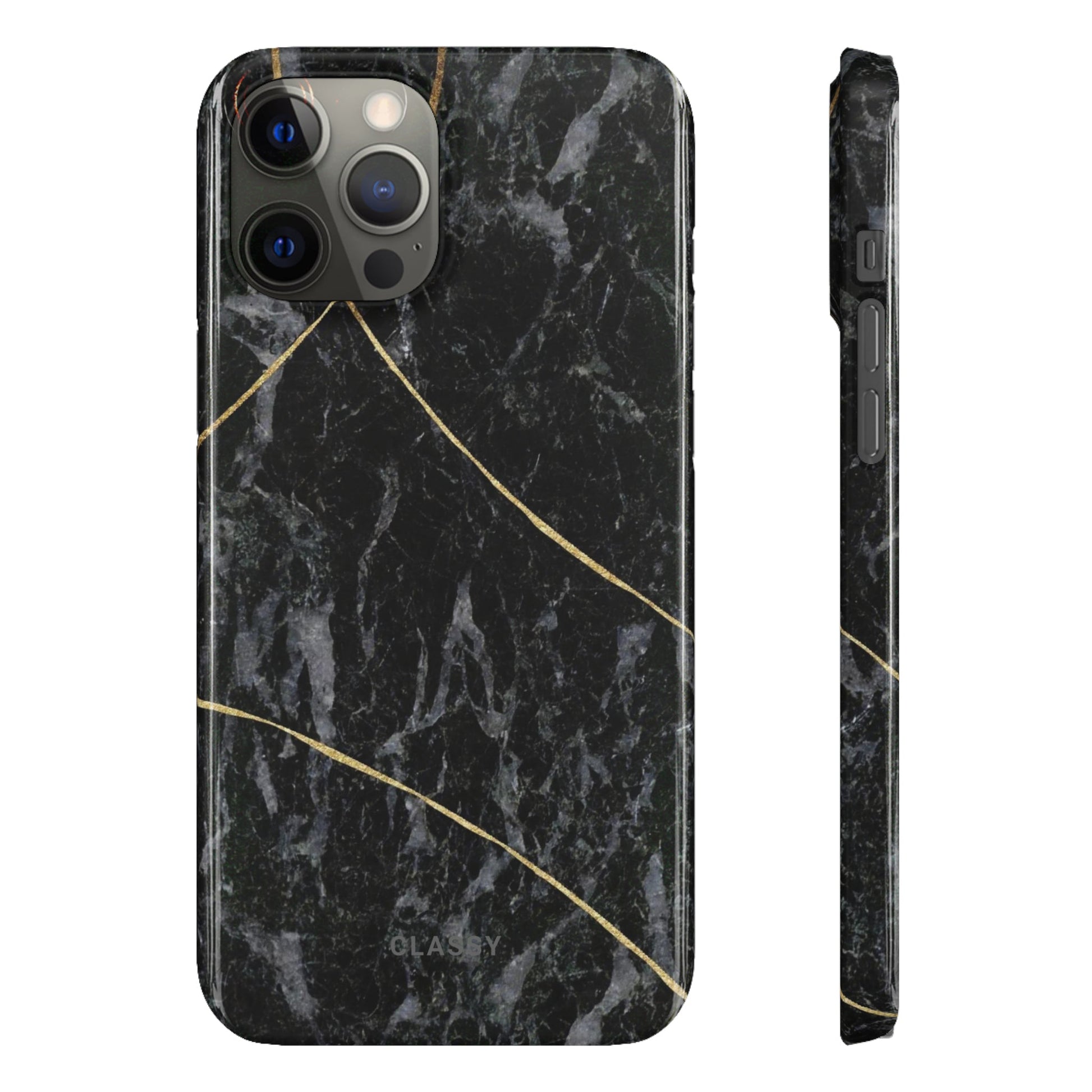 Black and Gold Marble Snap Case - Classy Cases - Phone Case - iPhone 14 - Glossy -