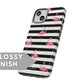 Black and White Striped Flamingo Tough Case - Classy Cases - Phone Case - iPhone 15 - Glossy -