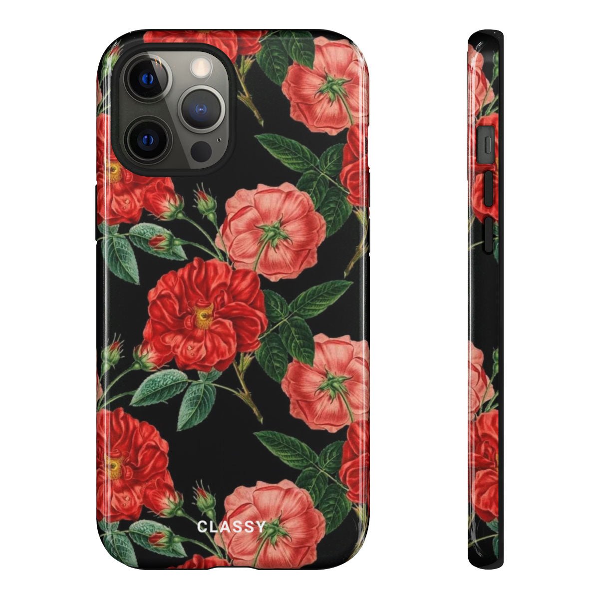 Black Flower Tough Case - Classy Cases - Phone Case - iPhone 12 Pro Max - Glossy -
