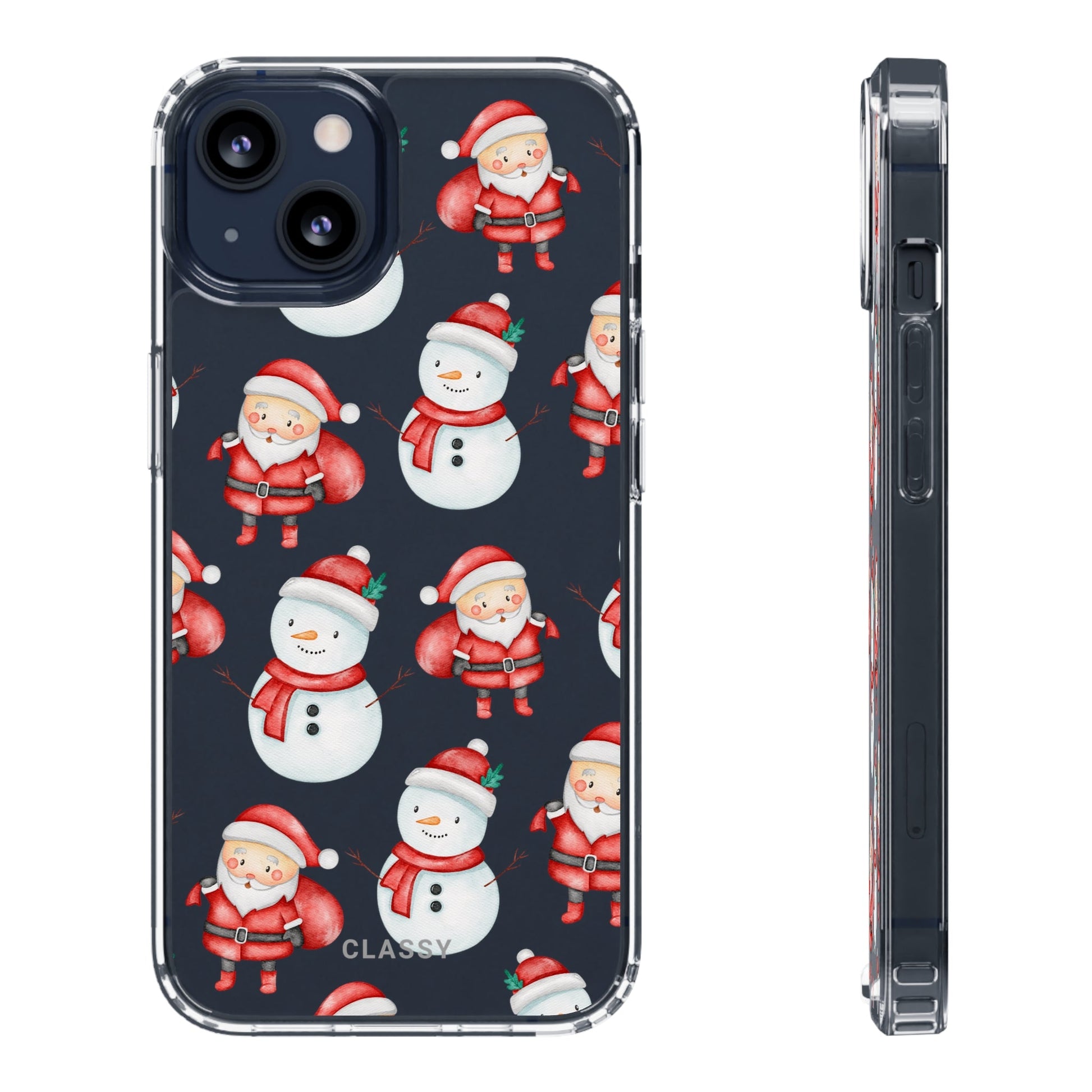 Christmas Clear Case with Snowman and Santa - Classy Cases
