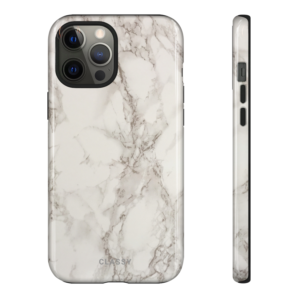 White and Gray Marble Tough Case - Classy Cases - Phone Case - iPhone 12 Pro Max - Glossy -