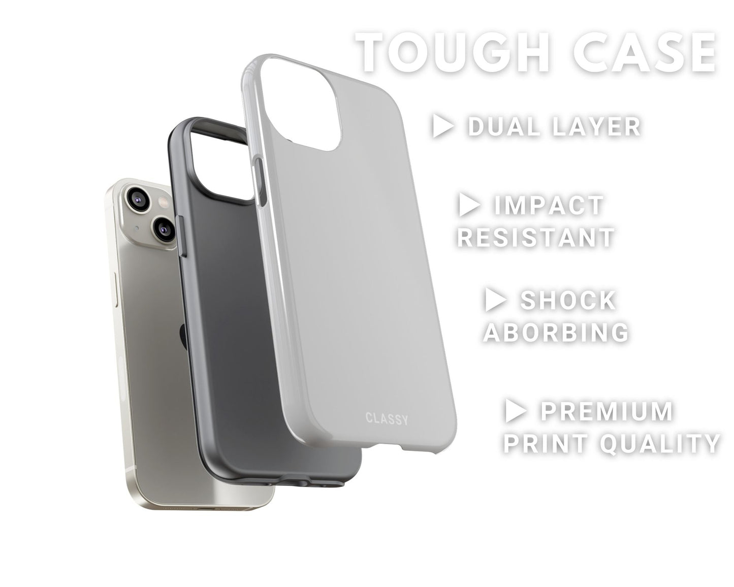 Light Gray Tough Case - Classy Cases - Phone Case - iPhone 14 - Glossy -