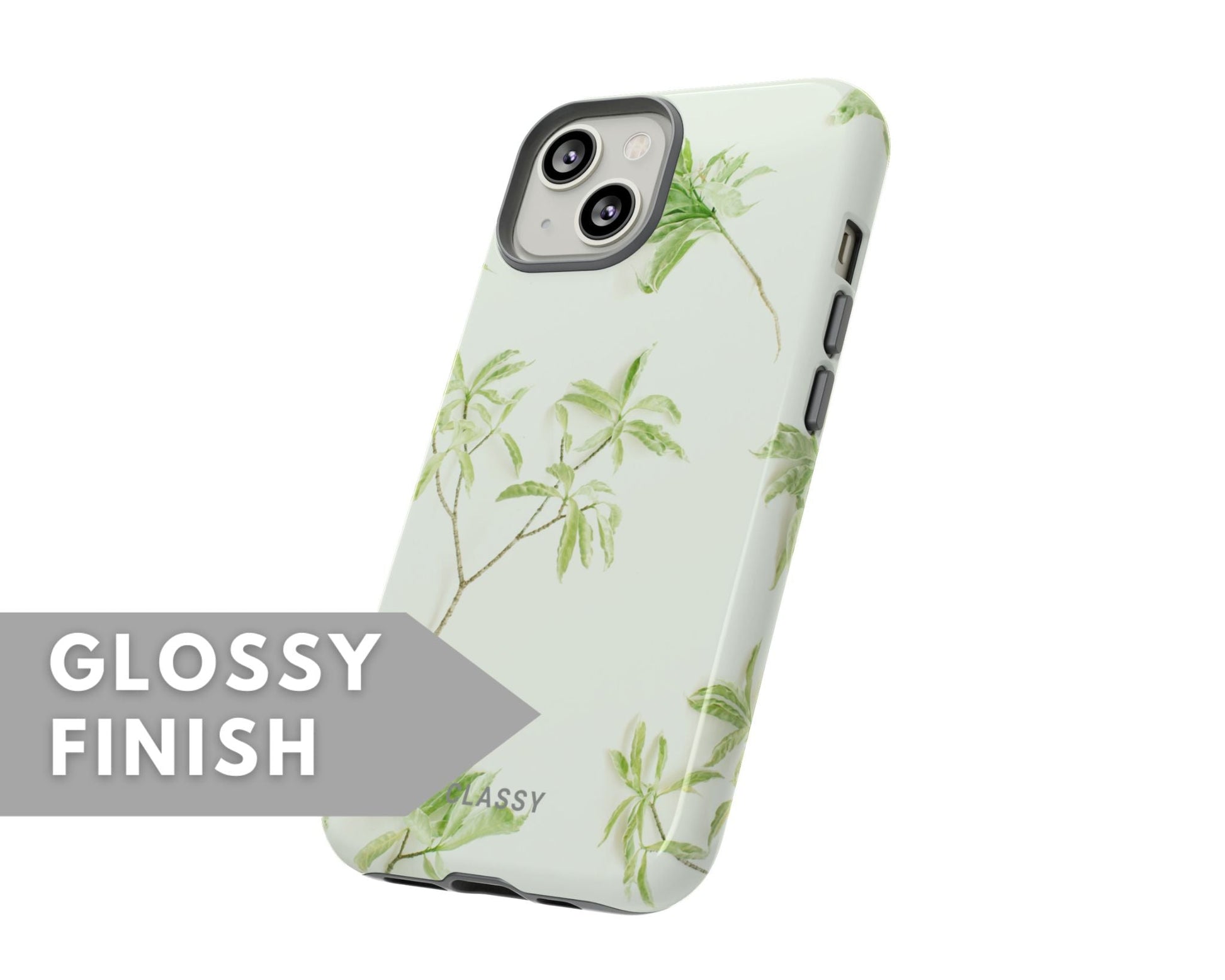 Little Leaves White Tough Case - Classy Cases - Phone Case - iPhone 15 - Glossy -