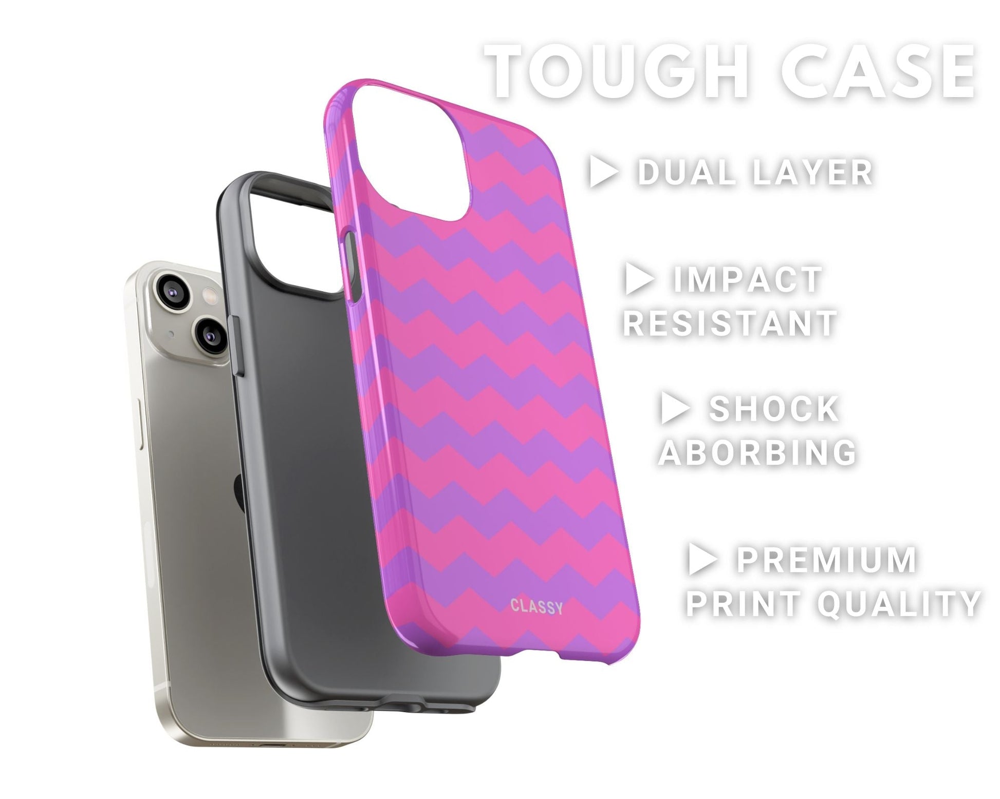 Pink and Purple Pattern Tough Case - Classy Cases - Phone Case - iPhone 14 - Glossy -