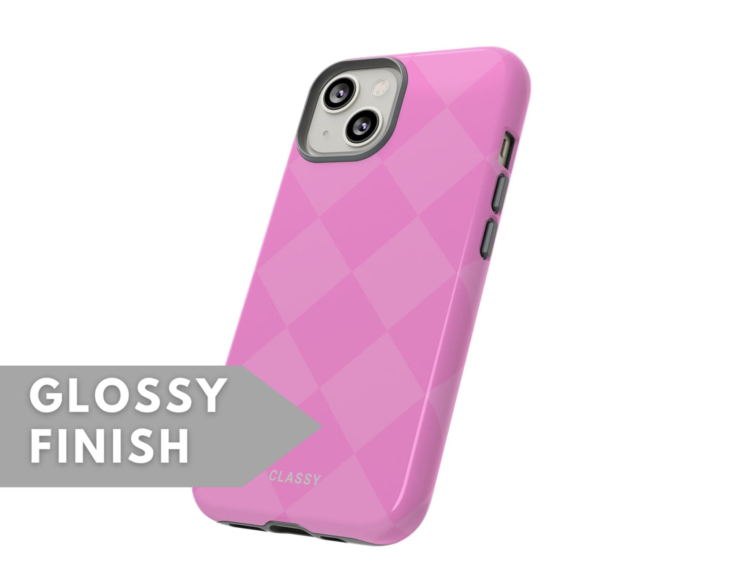 Pink Check Pattern Tough Case - Classy Cases - Phone Case - iPhone 14 - Glossy -
