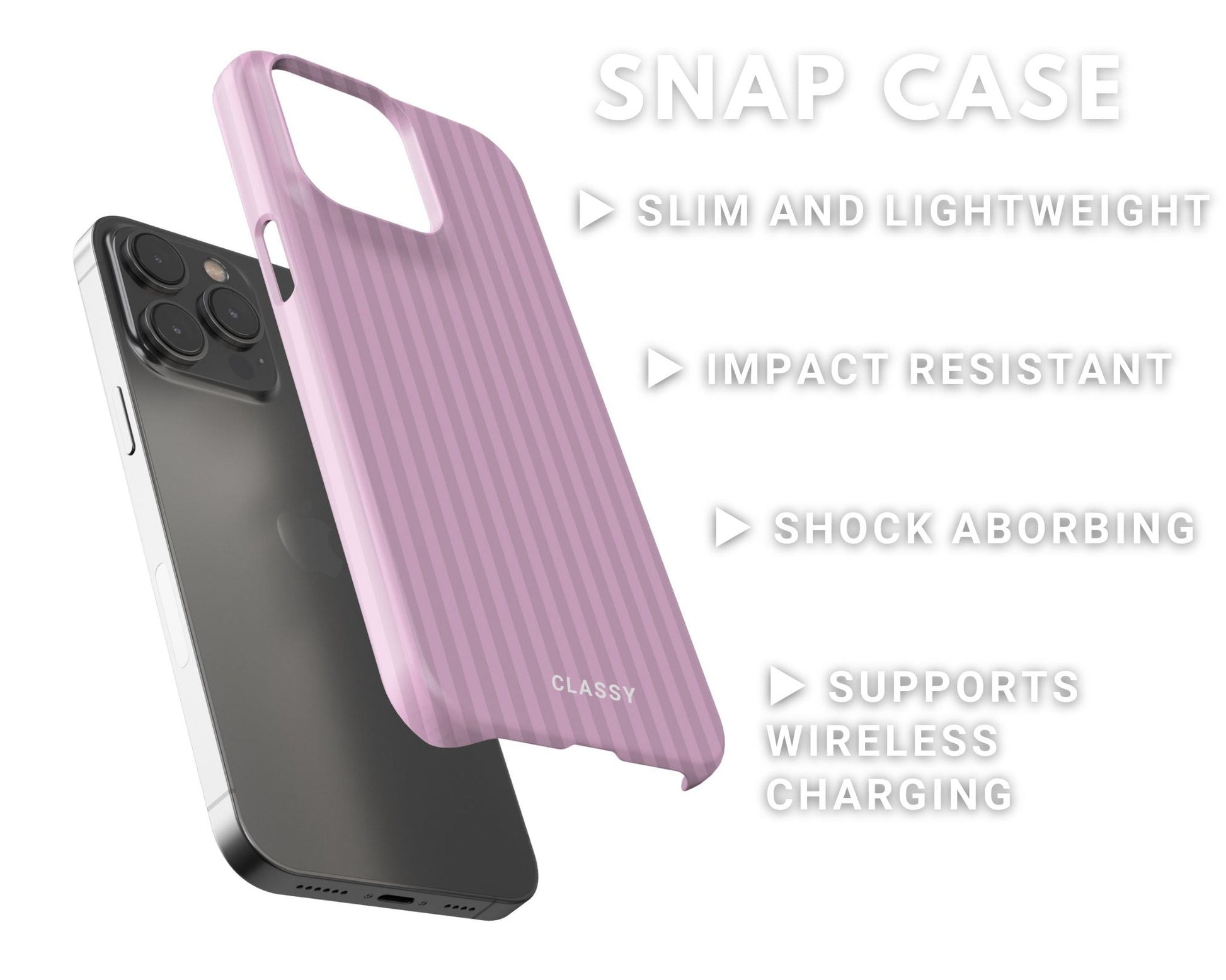 Pink Striped Snap Case - Classy Cases - Phone Case - iPhone 14 - Glossy -