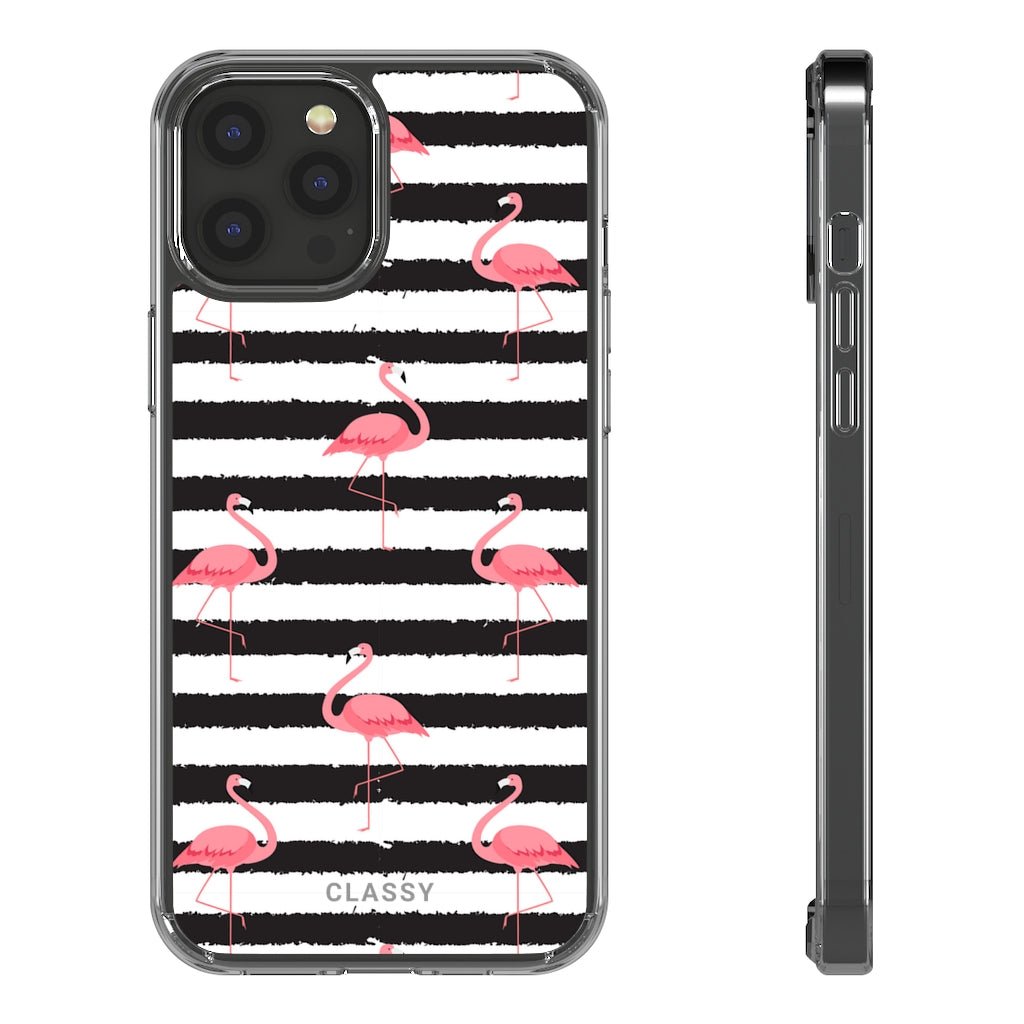 Striped Flamingo Clear Case - Classy Cases - Phone Case - iPhone 12 Pro Max - With gift packaging -