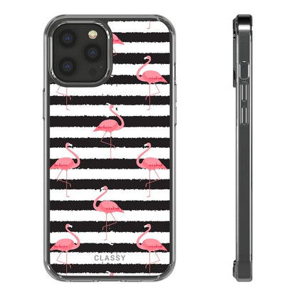 Striped Flamingo Clear Case - Classy Cases - Phone Case - iPhone 12 Pro Max - With gift packaging -