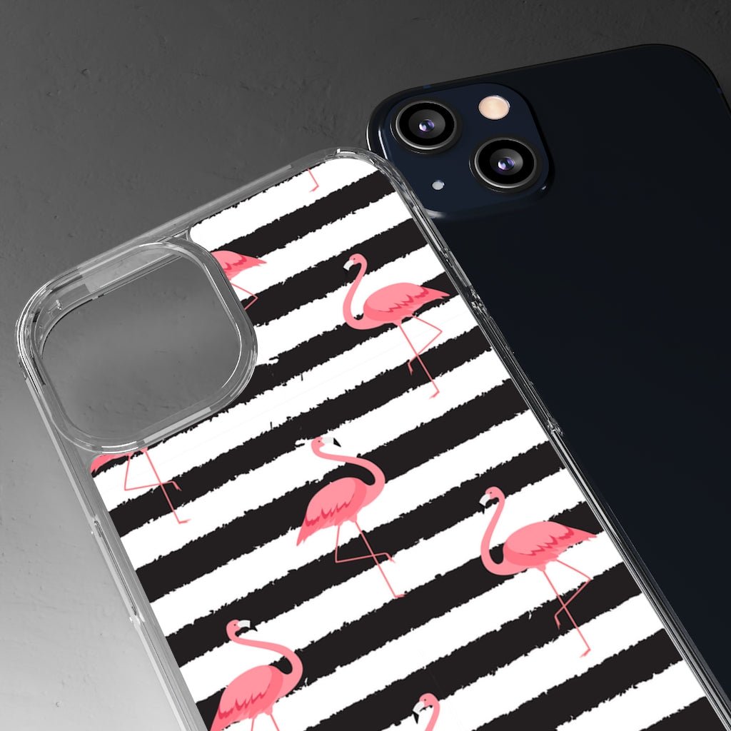 Striped Flamingo Clear Case - Classy Cases - Phone Case - iPhone 13 - With gift packaging -