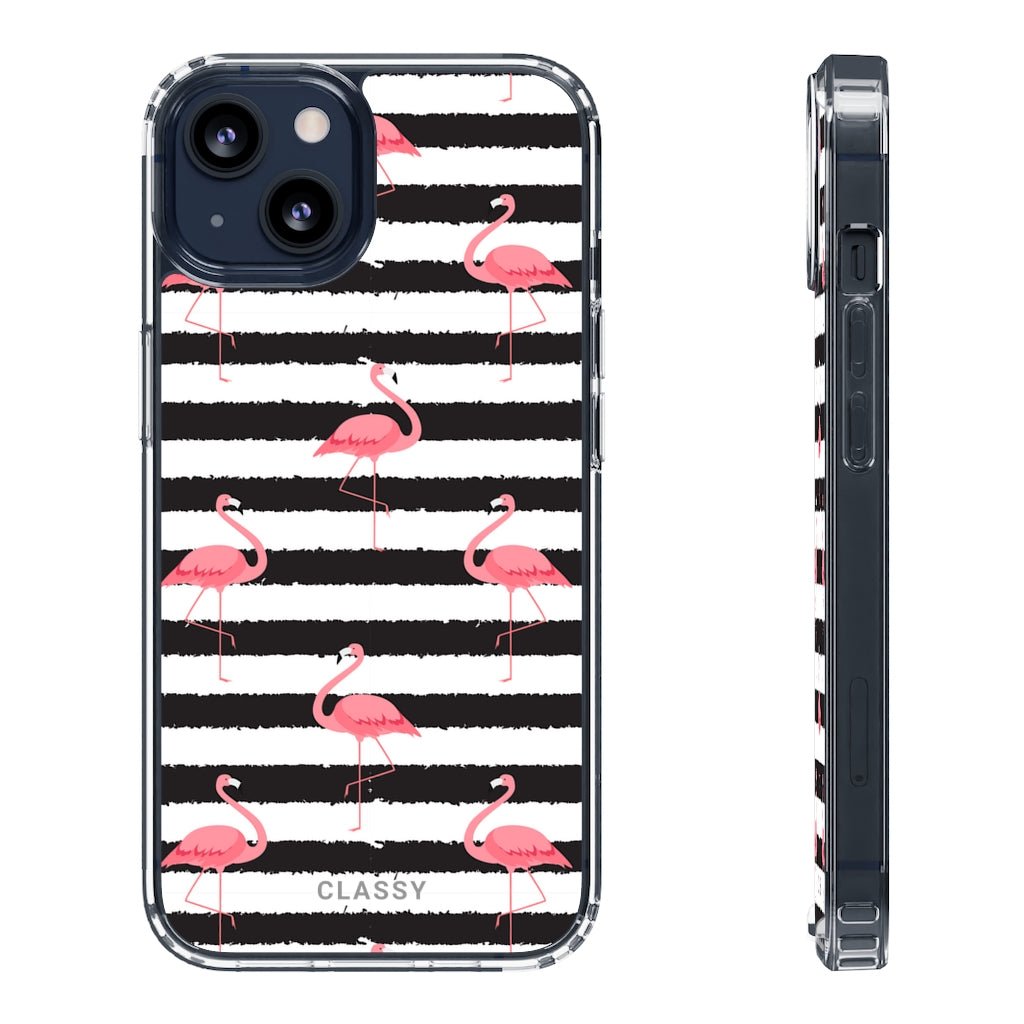 Striped Flamingo Clear Case - Classy Cases - Phone Case - iPhone 13 - With gift packaging -
