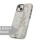 White and Gray Marble Tough Case - Classy Cases - Phone Case - iPhone 15 - Glossy -