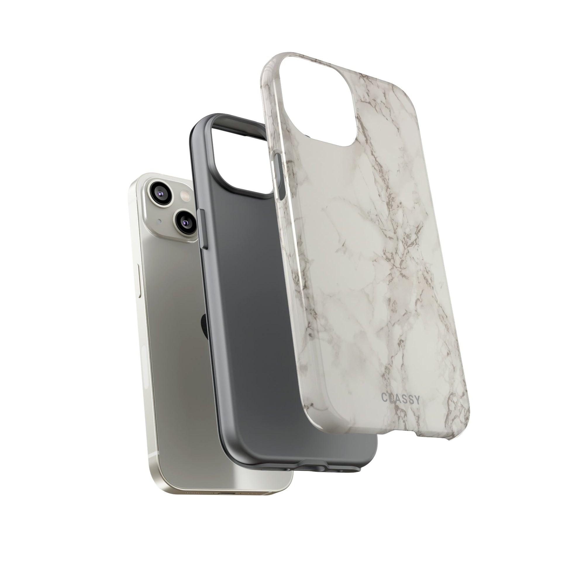 White and Gray Marble Tough Case - Classy Cases - Phone Case - iPhone 15 - Glossy -